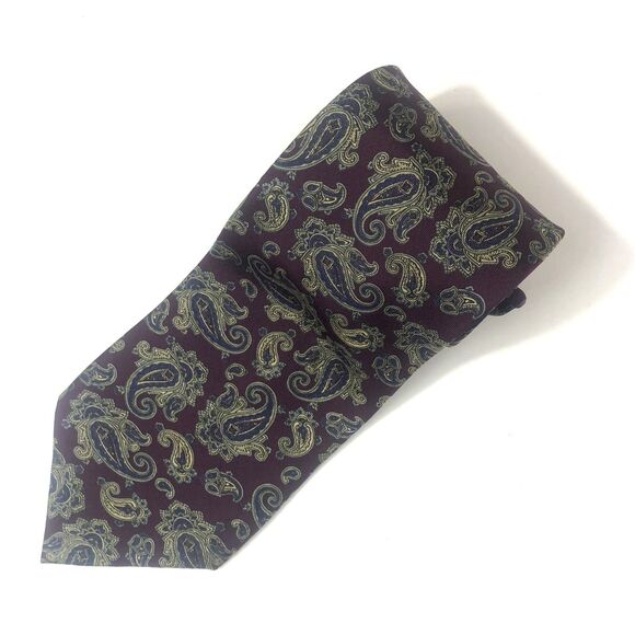 Stafford Other - STAFFORD 100% Silk Paisley Tie Burgundy Maroon Navy Gold Handmade